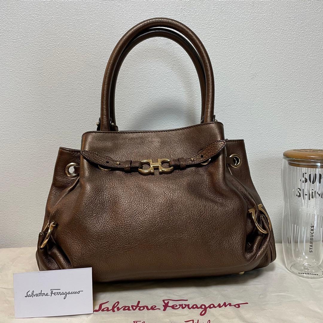 《極美品》Ferragamo（フェラガモ）レザー ハンドバッグ ブラウン