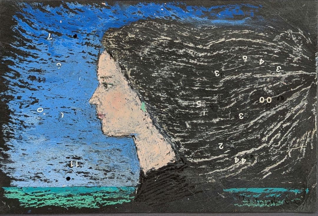 【浅井元義】どこ吹く風　雄勝石　パステル　額付き