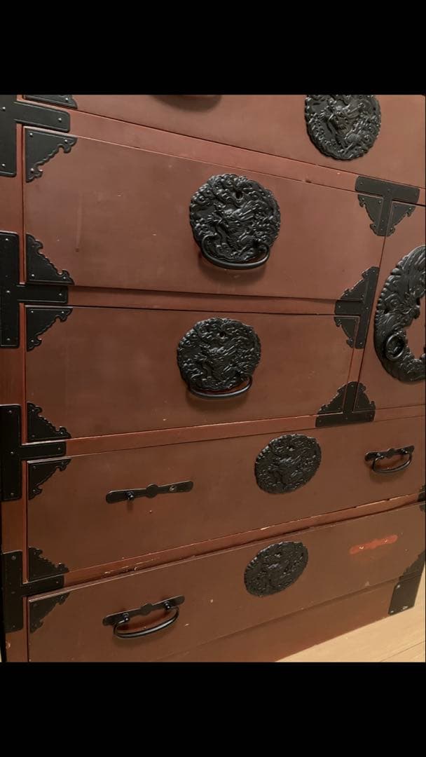 現況品【和箪笥】伝統的な日本の木製箪笥 5段