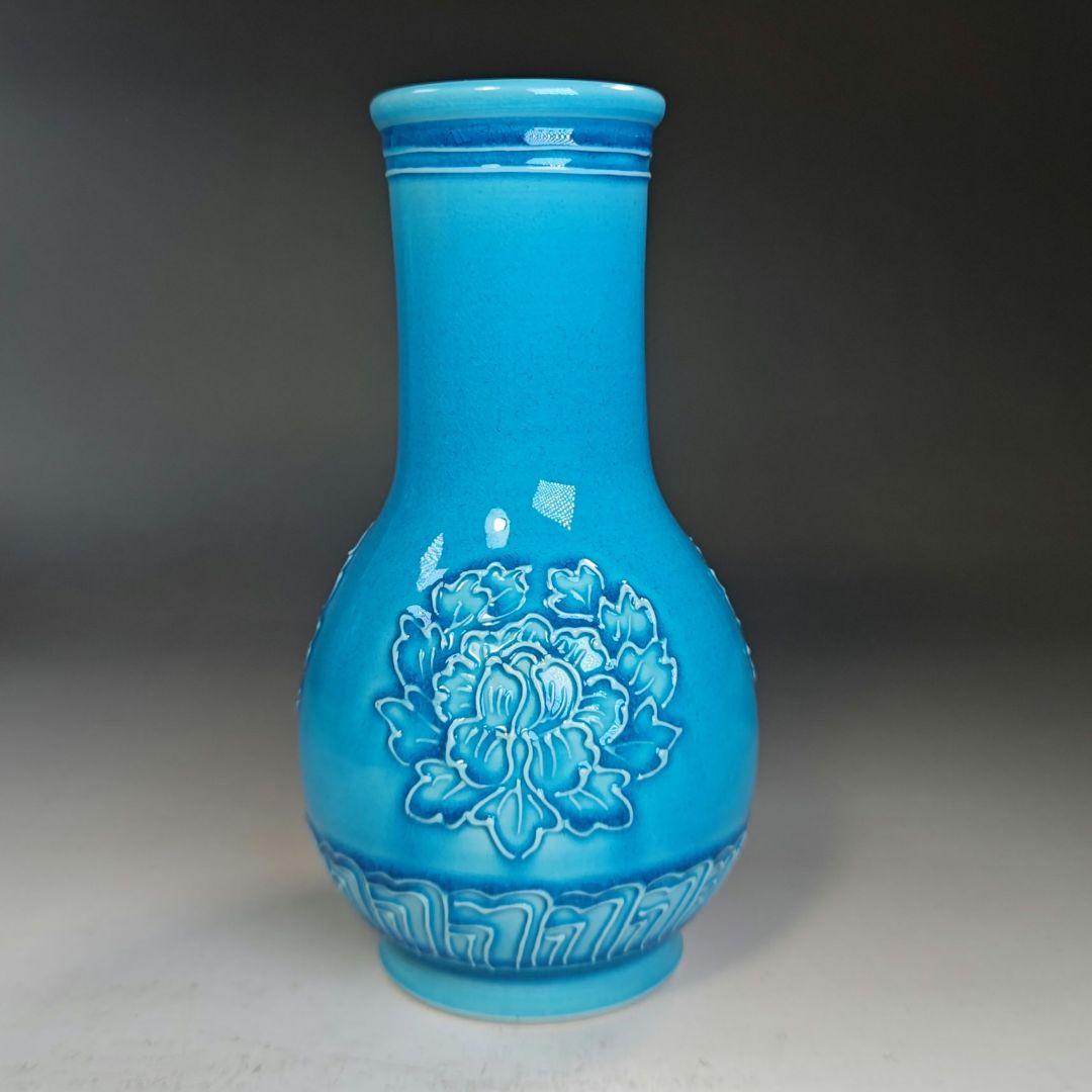 イ846 皆具『叶松谷作』『浅黄交趾　牡丹　皆具　木箱』茶道具　水指　健水　蓋置