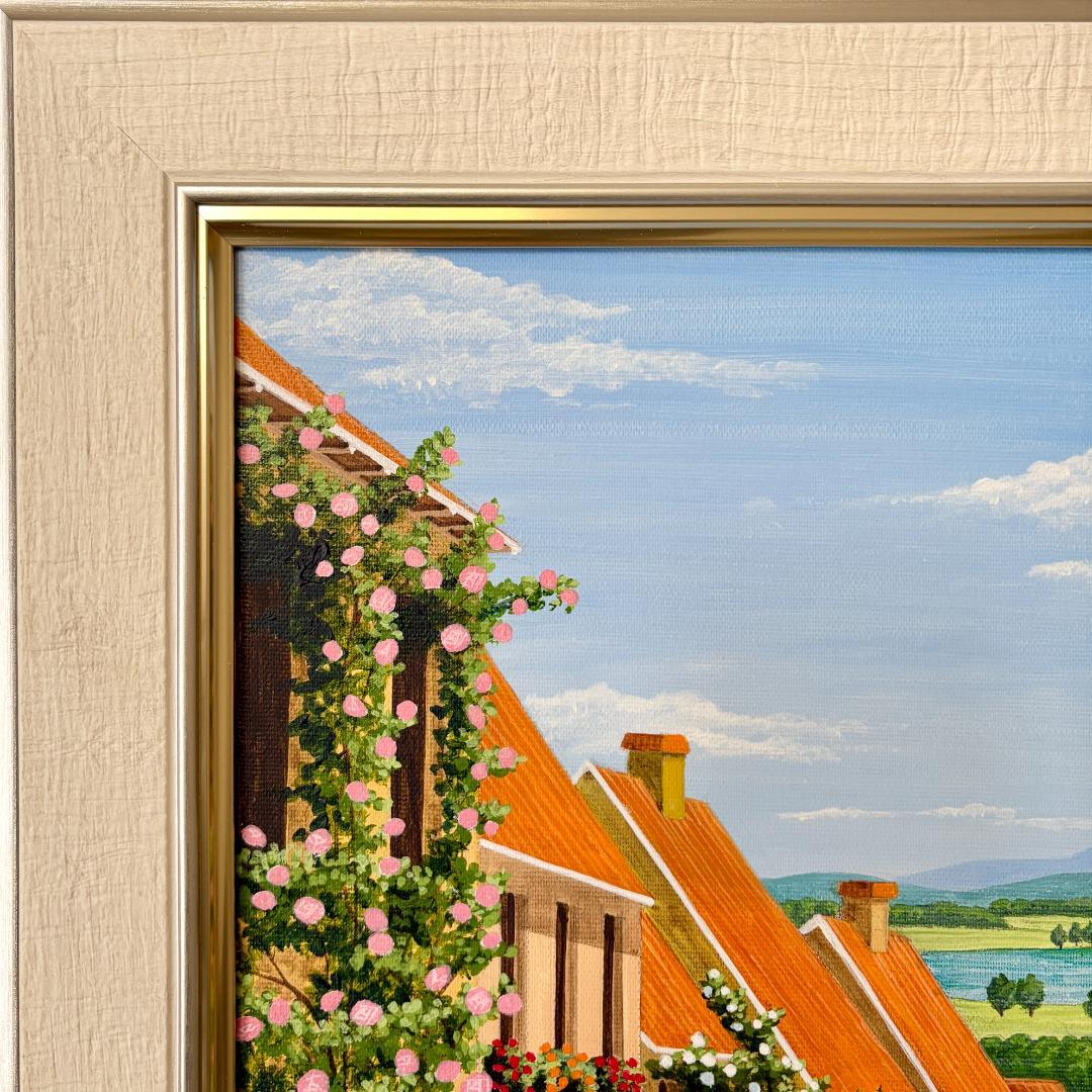 アクリル画　原画　「花の咲く路地14」額縁付き　F6サイズ　風景画