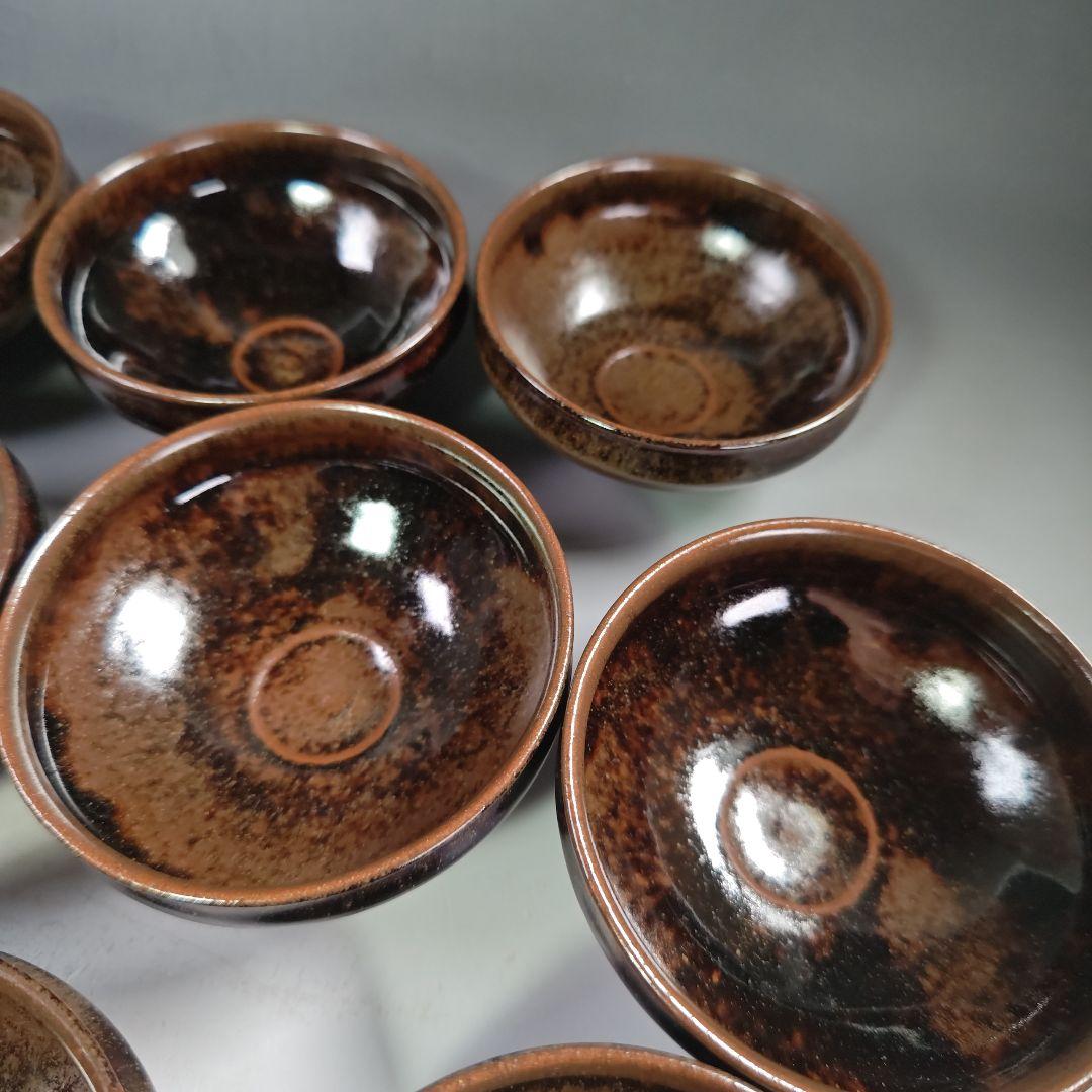 ウ288 数茶碗『淡海ぜぜ　膳所焼　陽炎園造　天目数茶碗　10客 共箱』抹茶碗