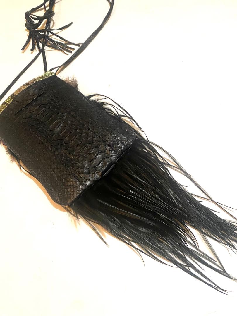 バッグ if six was nine BLK SNAKE+FEATHERS POUCH
