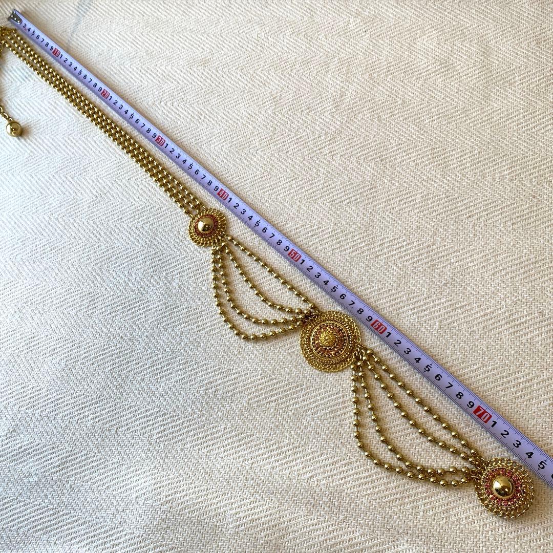 80s vintage オリエンタル ピンク 3連ボールチェーンアラビックベルト