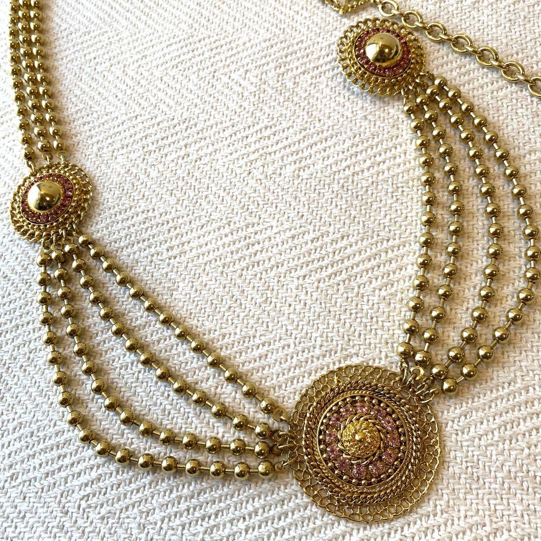 80s vintage オリエンタル ピンク 3連ボールチェーンアラビックベルト