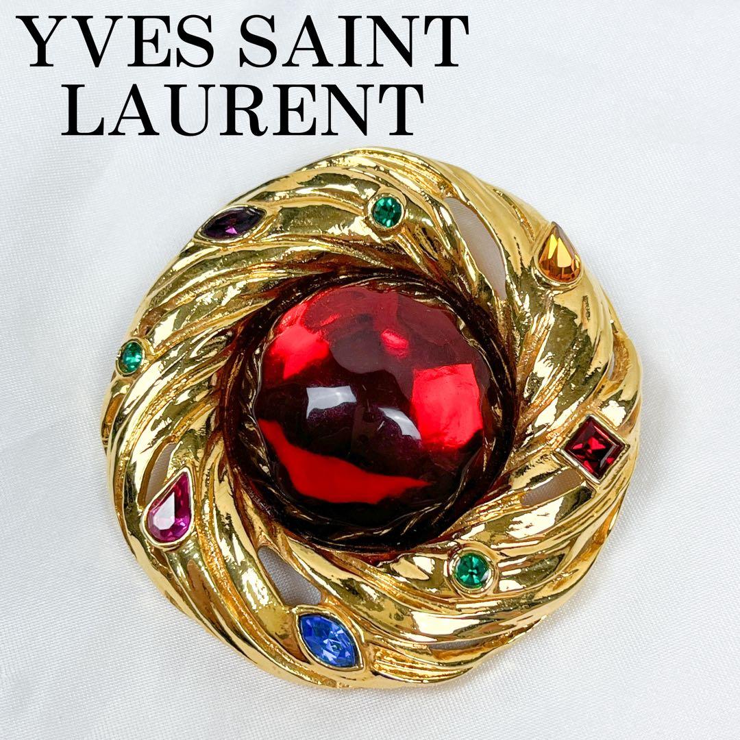 極美品 超希少 イヴサンローラン カラーストーン ブローチ ビンテージ GP