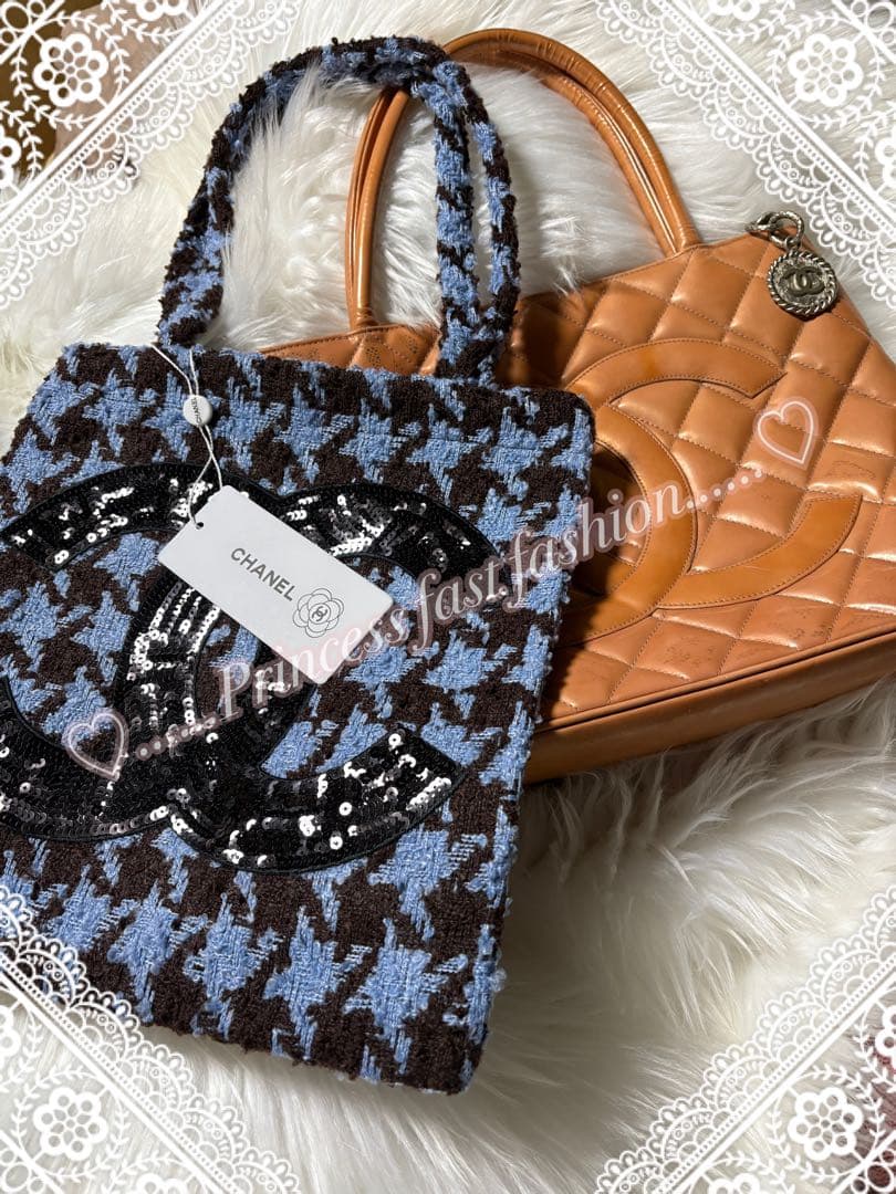シャネル CHANEL 千鳥 ブルー スパンコール トートバッグ