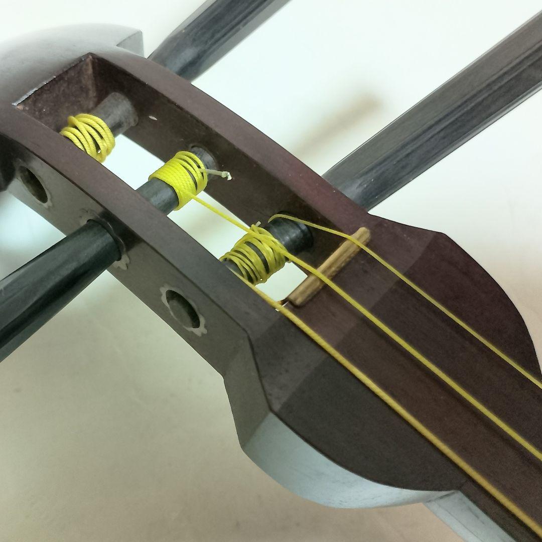 高級　紫檀　細棹三本継　三味線　鼈甲バチ + ソフトケース付き