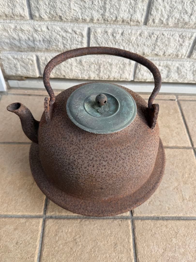銘入り 時代鉄瓶 鉄製五徳台付き 古鉄瓶 茶道具 古道具 骨董