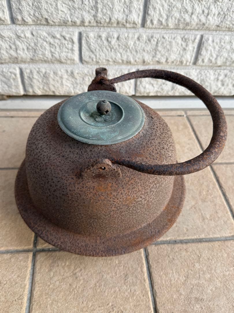 銘入り 時代鉄瓶 鉄製五徳台付き 古鉄瓶 茶道具 古道具 骨董
