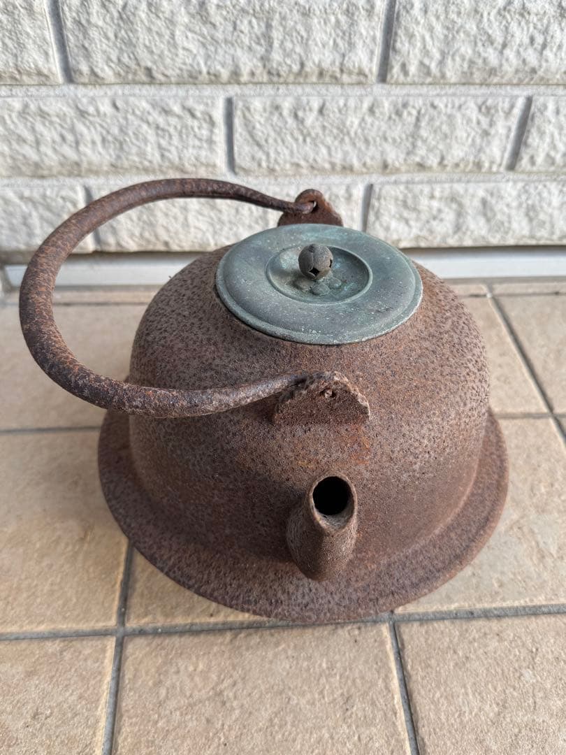 銘入り 時代鉄瓶 鉄製五徳台付き 古鉄瓶 茶道具 古道具 骨董