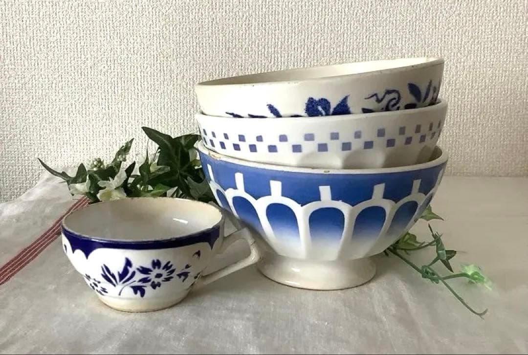 フランスアンティーク　カフェオレボウル　セット　digoin リュネヴィル