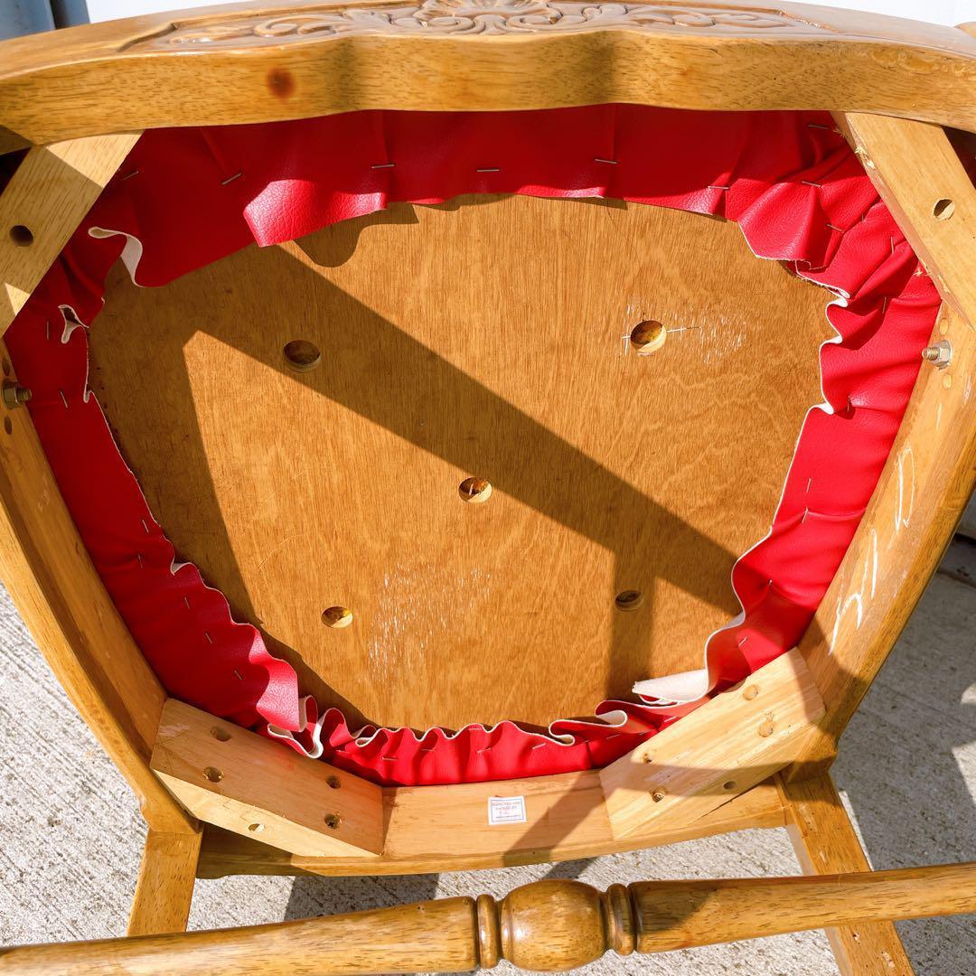 【極美品】フランスアンティーク アームチェア ダイニングチェア 猫脚 赤レザー②