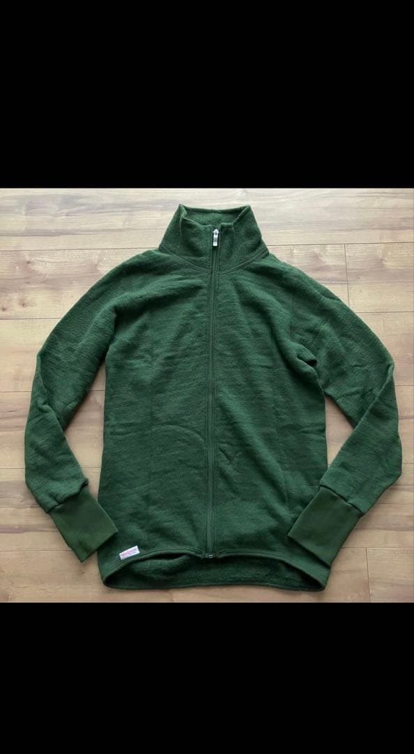 Woolpowerウールパワー ハーフジップニットセーター緑◆メンズS