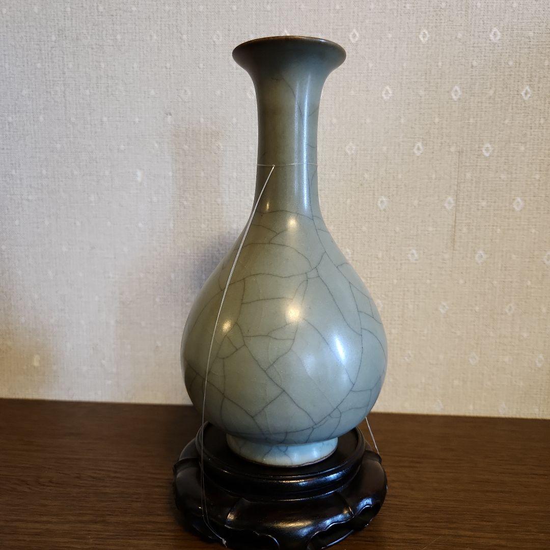 龍泉窯　青磁花瓶　明朝時代　貫入　花入　華道具　骨董品　共箱