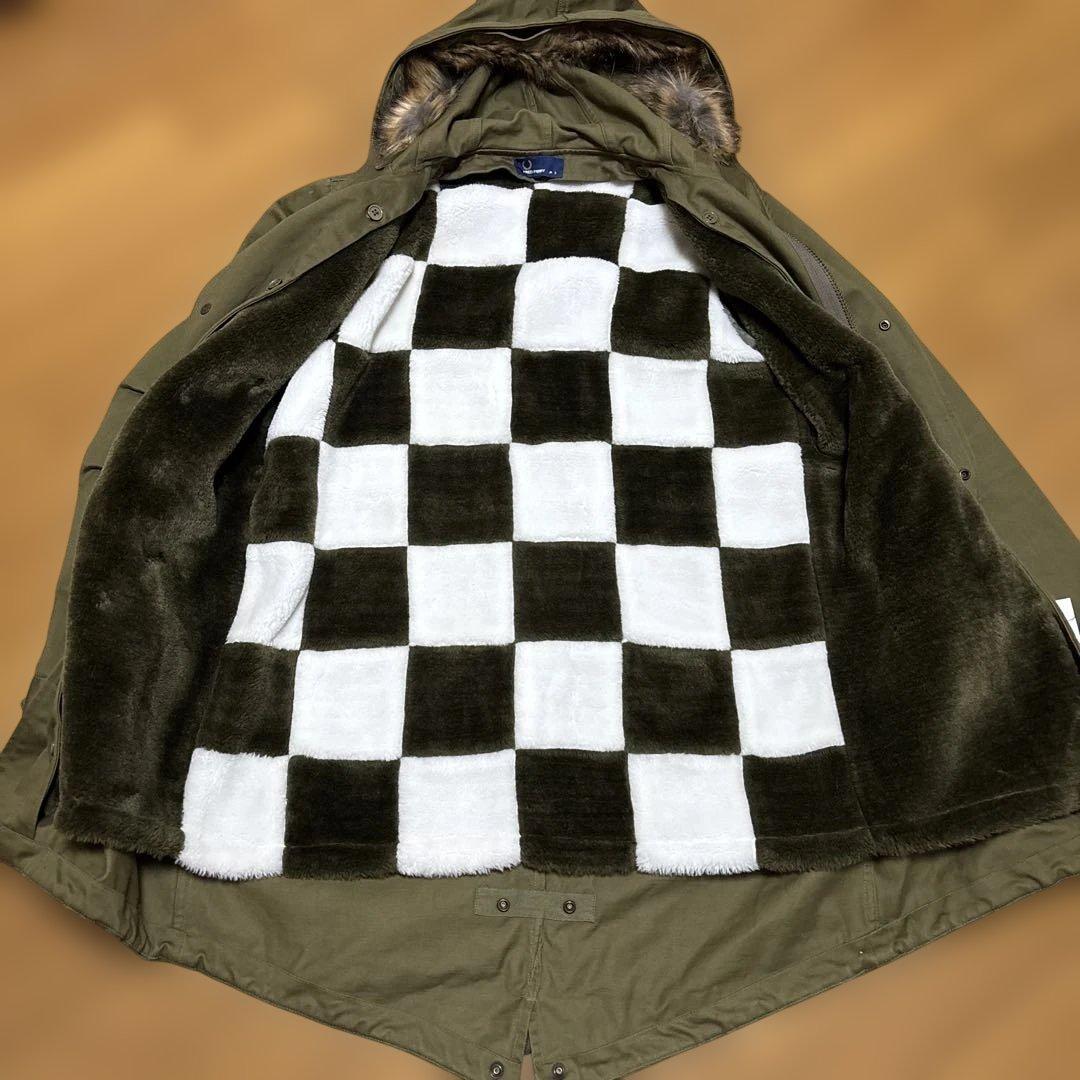美品⁂フレッドペリー⁂モッズコート　ブロックチェックボアライナー　カーキ　S