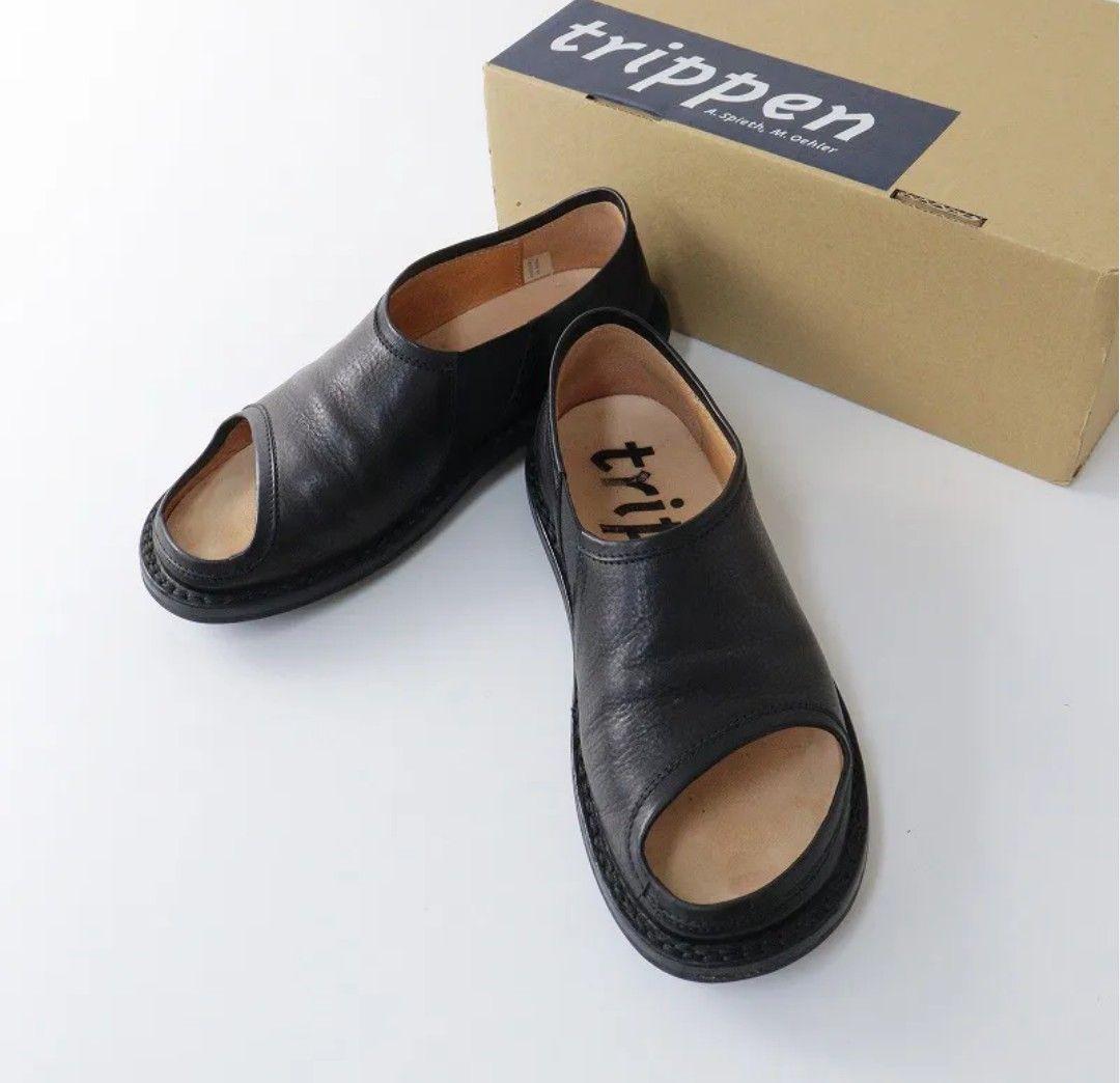 trippen ブラック オープントゥサンダル