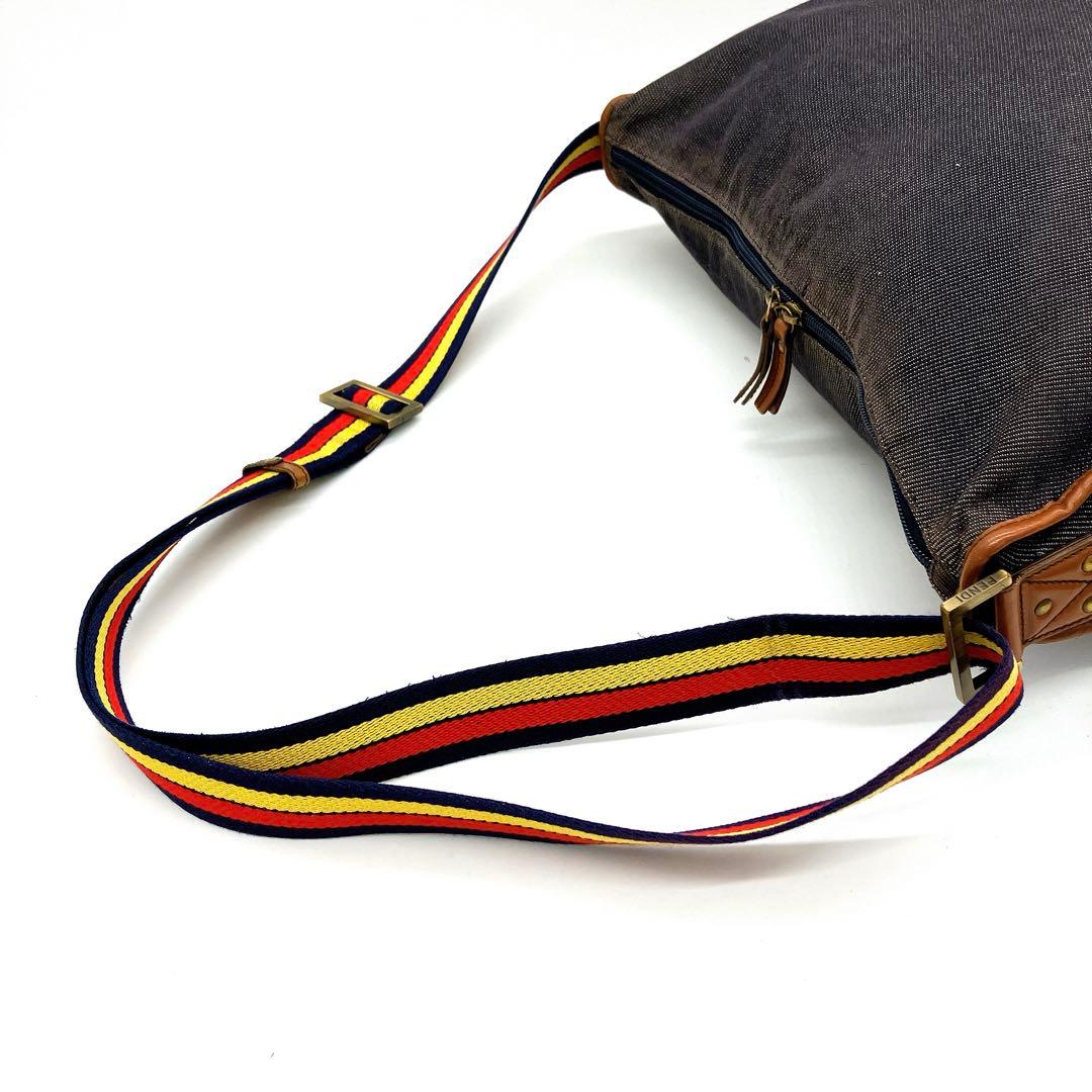 【FENDI】メッセンジャーバッグ　デニム　ロゴ　ブルー系