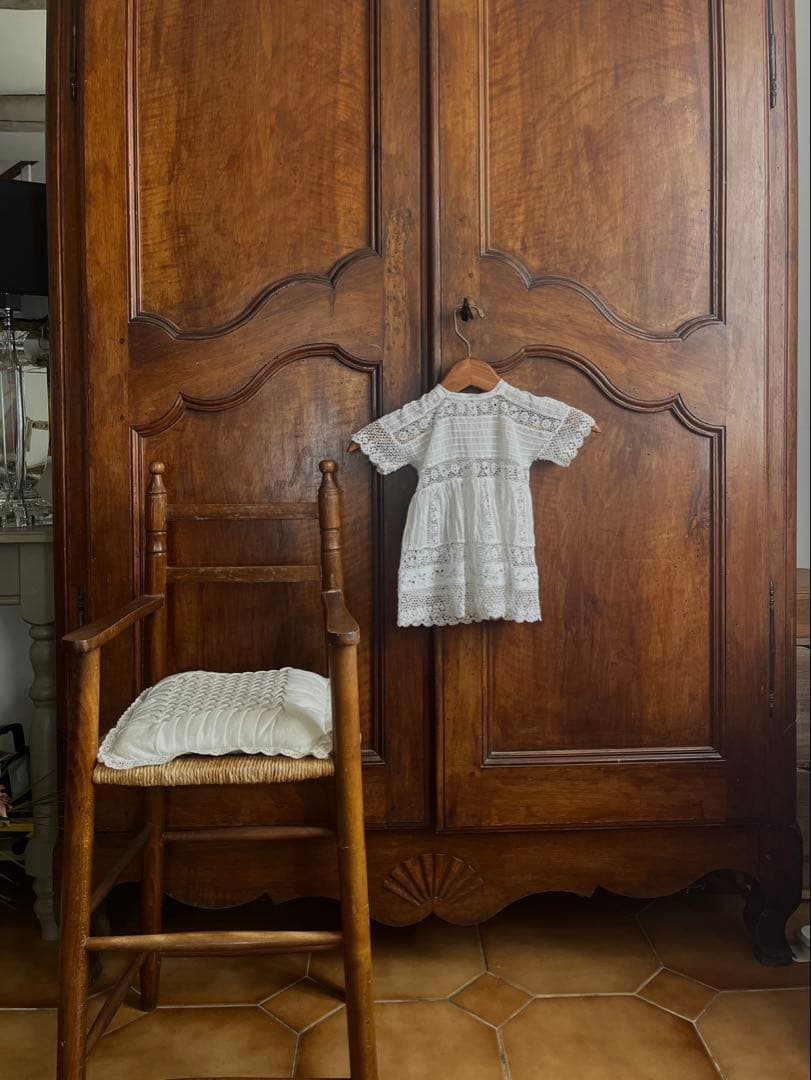 ◆フランスアンティーク｜セレモニーベビードレスA洗礼式白レーステディベアドール