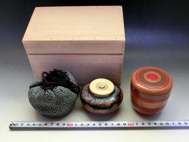 茶入■大海茶入れ こま塗り中棗 セット 独楽 古いお茶道具 時代物 骨董品■