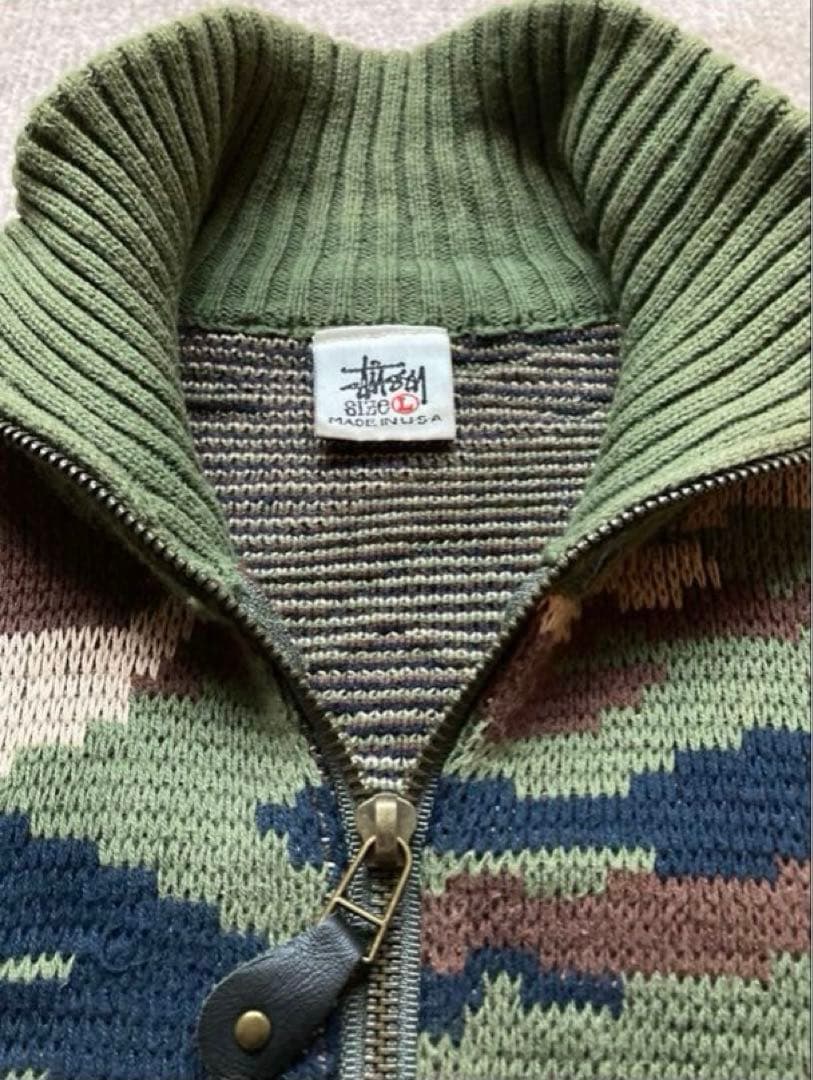 90's STUSSY オールド ステューシー カウチン ニット セーター カモ