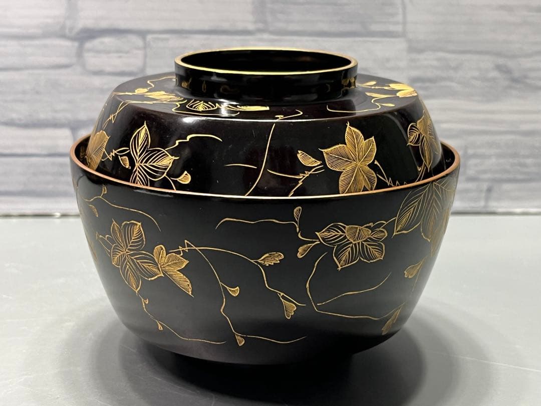 極上　輪島塗　沈金蒔絵　大きめ　吸物椀　煮椀　五客　木製　五客はラストです。