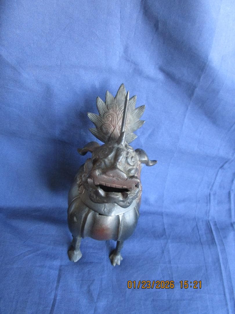 香炉　唐獅子香炉　古銅【?】　頭・取り外し可能　置物　珍型　飾り物　1体