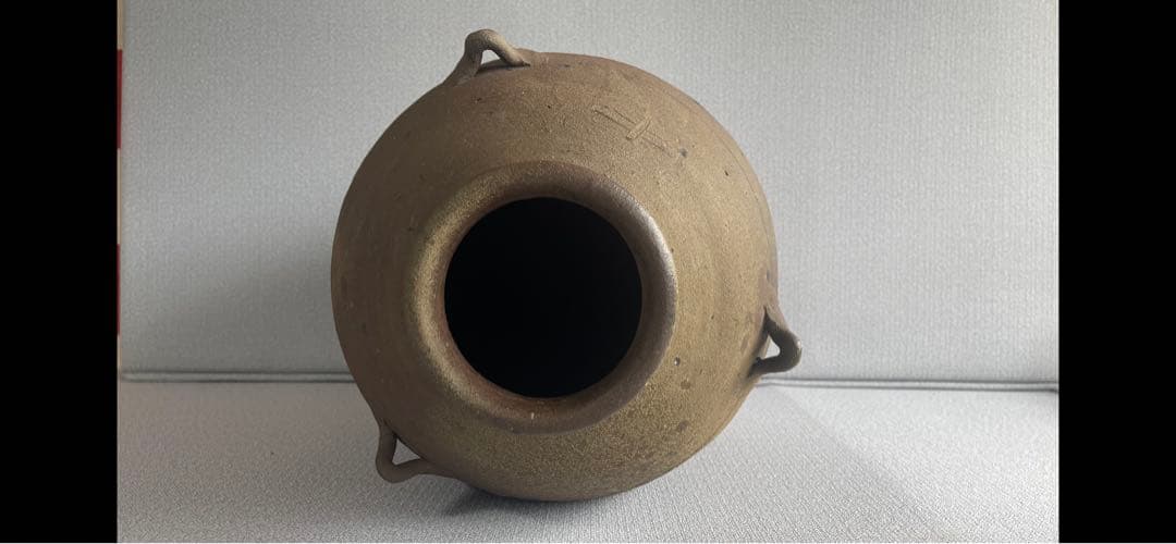 【備前焼、三耳壺、花器中壺、骨董品アンティーク、箱無し。