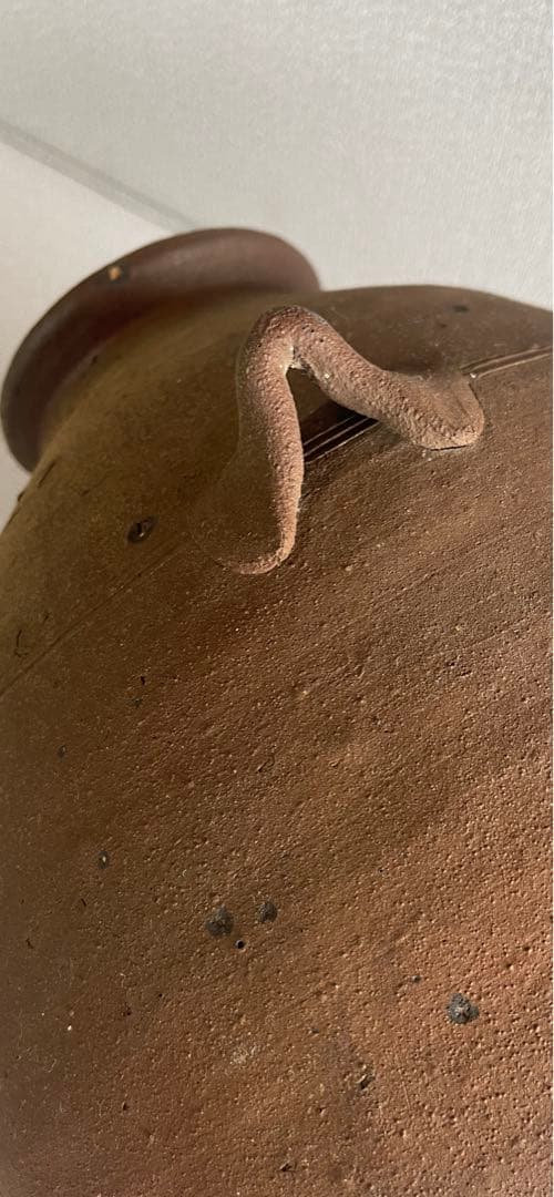 【備前焼、三耳壺、花器中壺、骨董品アンティーク、箱無し。