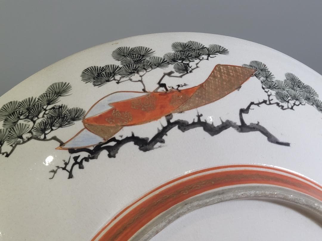 九谷 金彩赤絵 細密 武者絵 一対 幅37 cm 明治時代 DT395