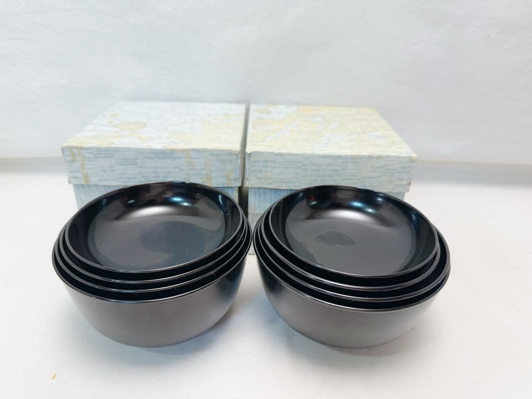 ほぼ未使用 懐石道具 木製 黒真塗 四つ椀 小丸椀 2客揃 元箱