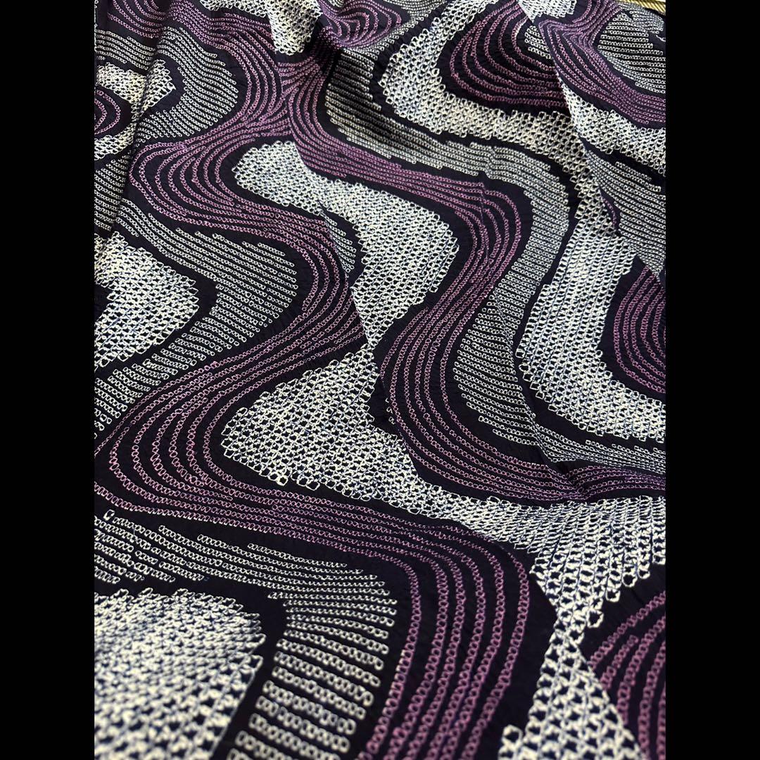 2点セット　新品美品✨身丈165裄丈67 有松鳴海絞り浴衣 藍染に紫　波紋様