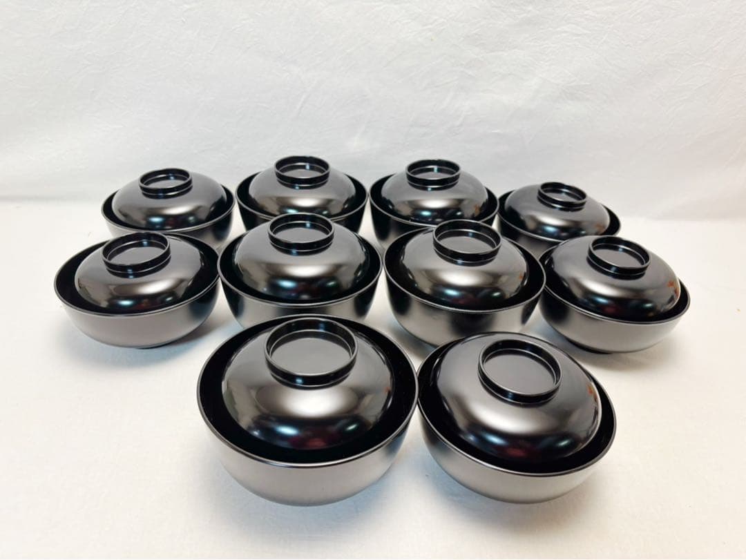 懐石道具 木製黒真塗 四つ椀 5客揃え 吸い物椀 汁椀 小丸椀 箱無