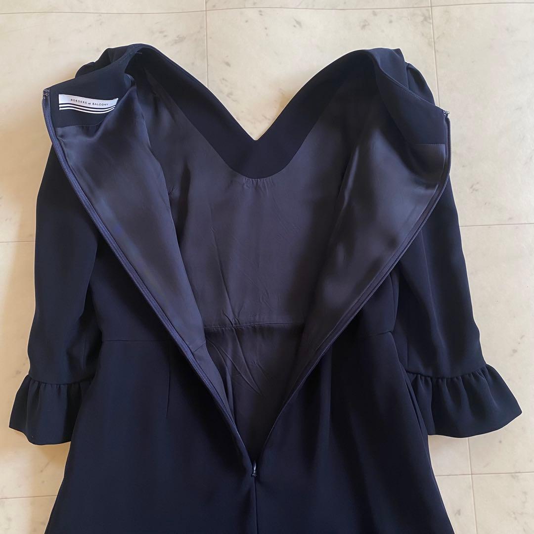 【美品】ボーダーズアットバルコニー　V-NECK DRESS 38 ネイビー