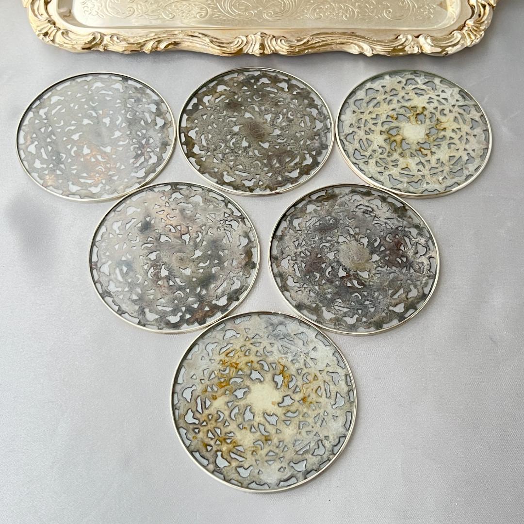 【WEBSTER】 【純銀 / ガラス】コースター 6枚組 スターリングシルバー