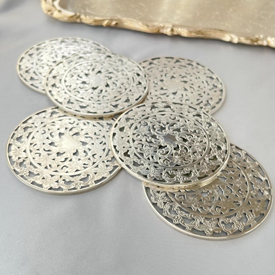 【WEBSTER】 【純銀 / ガラス】コースター 6枚組 スターリングシルバー