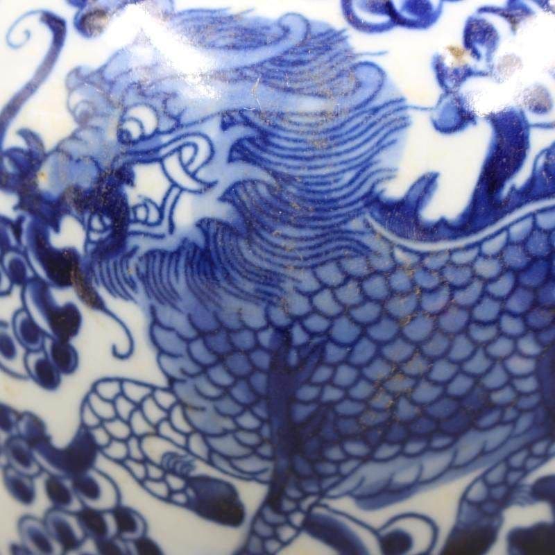 青花着花麒麟紋将軍壺 景徳鎮 陶磁器 装飾品 現代工芸品 美術品 置物