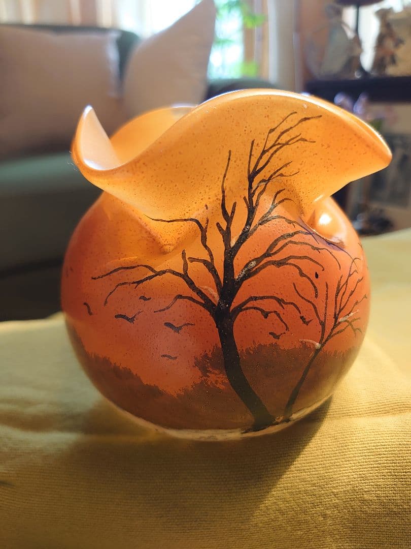 フランスLegras 「ルグラ 」エナメル 冬景色アンティーク美術ガラス工芸