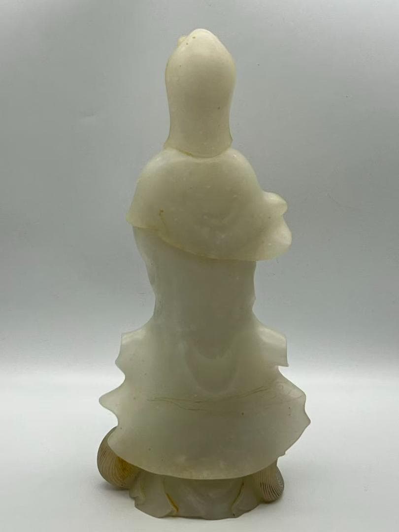 清乾隆時代 和田白玉観音　白和田玉彫り　仏教用品　仏像　唐物(A-96)