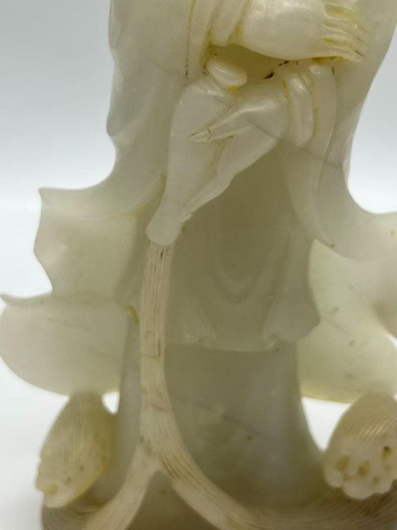 清乾隆時代 和田白玉観音　白和田玉彫り　仏教用品　仏像　唐物(A-96)