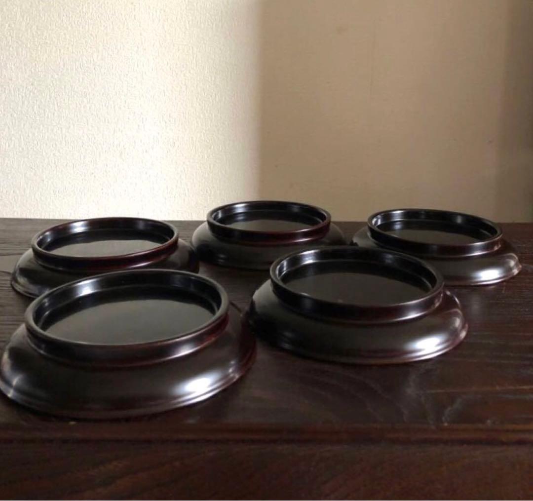 国産 浄法寺塗 木製 漆器 椿皿 楪子 銘々皿 溜塗 懐石 茶道具 5枚揃