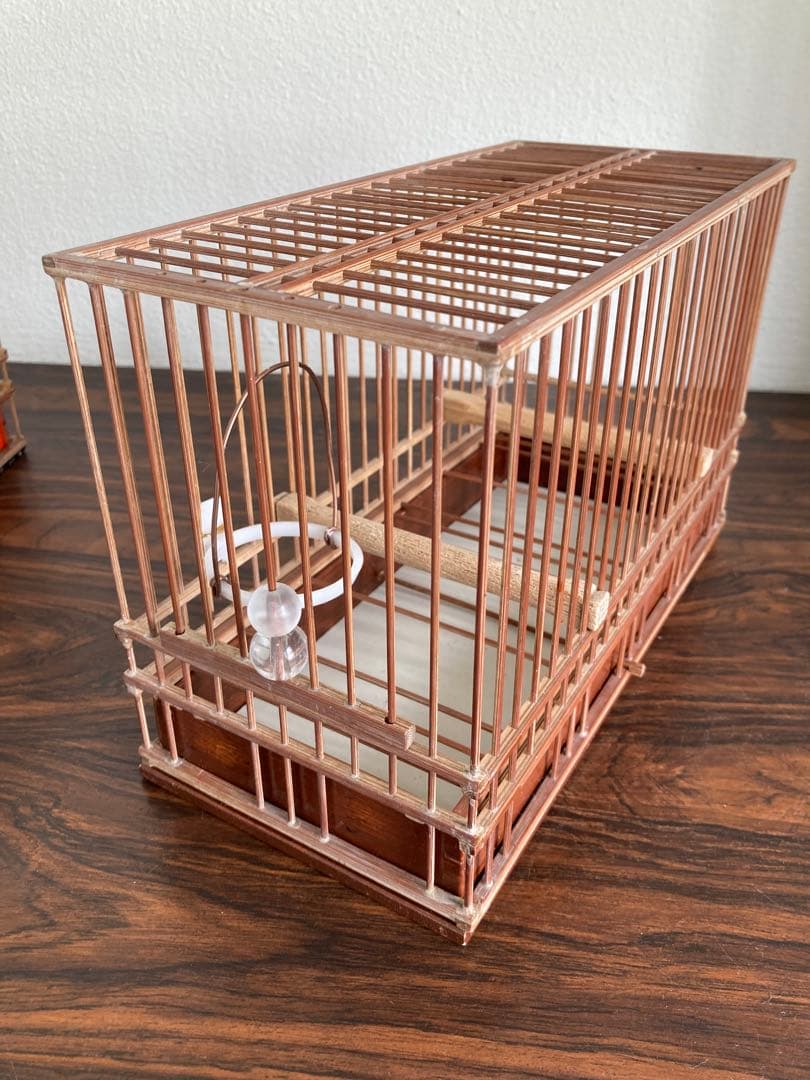 竹細工　めじろ　鳥かご　4個　木製天然木　寝かせ箱　セット