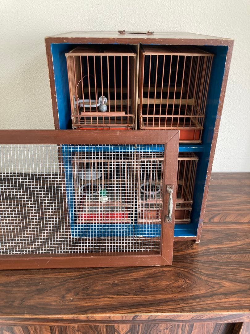 竹細工　めじろ　鳥かご　4個　木製天然木　寝かせ箱　セット