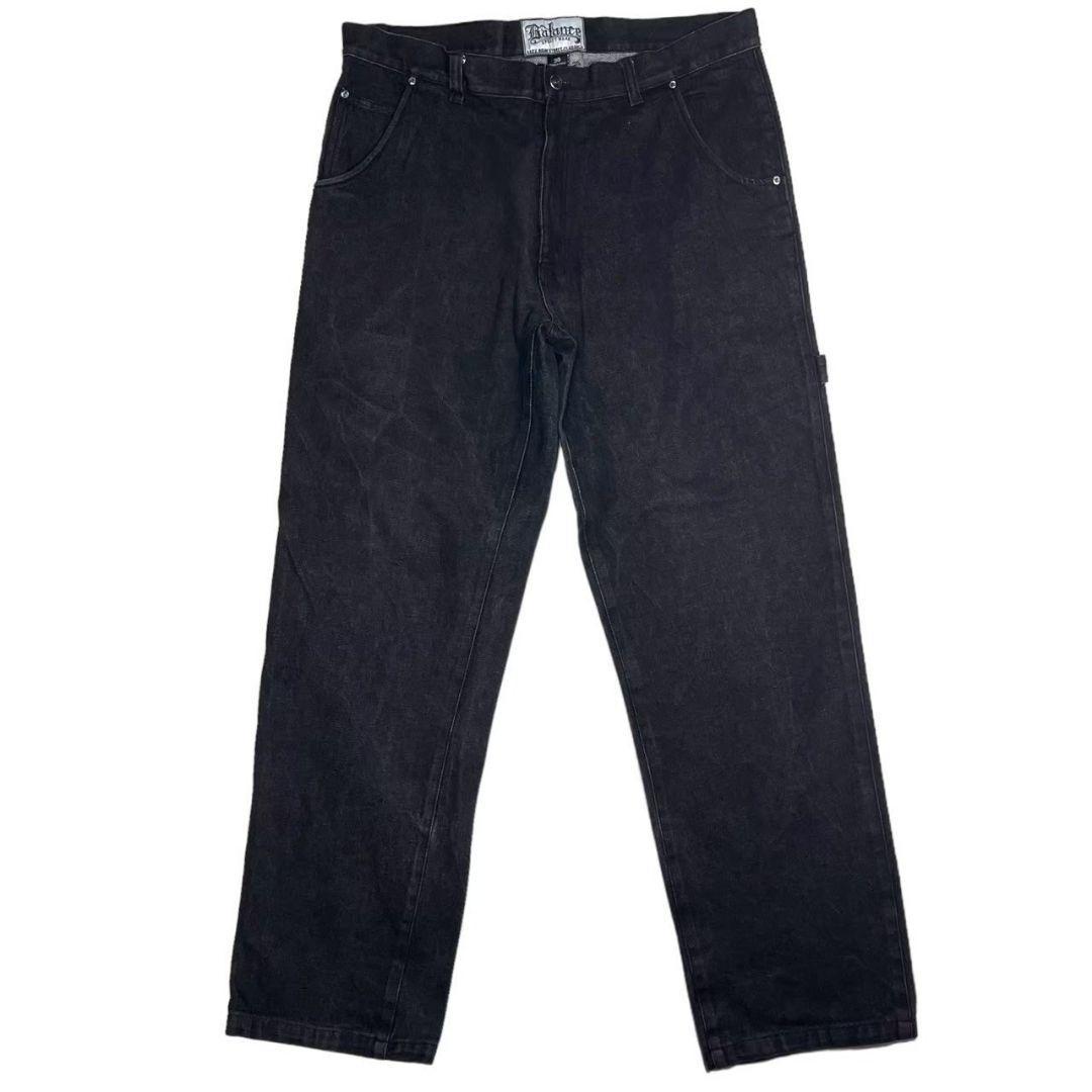 00s バランスストリートウェアワイドブラックデニムパンツロゴ刺繍BALANCE