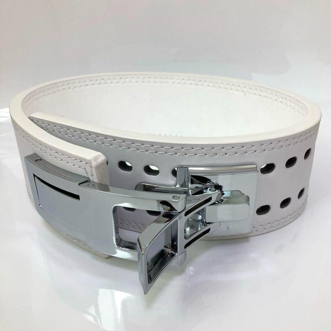 アウトレット品 パワーベルト レバーアクション 本革 白ベルト 可変式 光沢銀