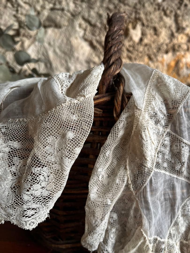 ◆フランスアンティーク｜お宝級1900年代エクリュレースのマルチクロス透け感シミ
