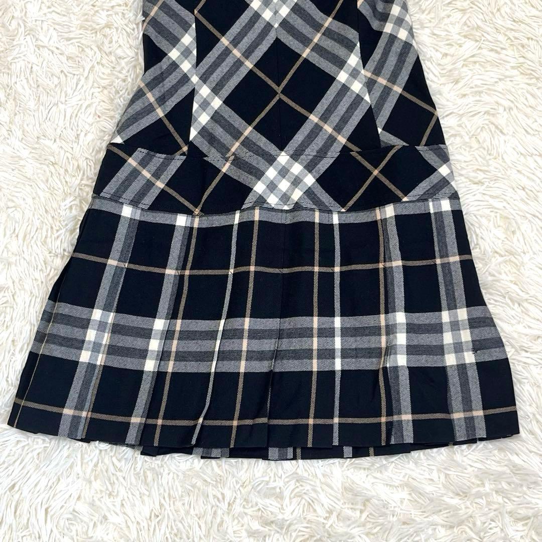 バーバリーブルーレーベル　プリーツワンピース 36 ノバチェック　パフスリーブ