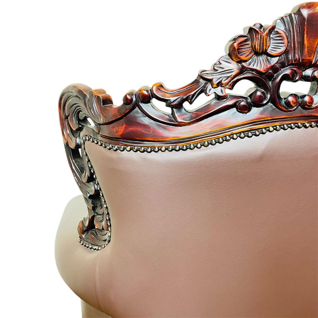 高級 アームチェア ソファ クラシック ヨーロピアン 1人掛け 鋲打ち 彫刻 革