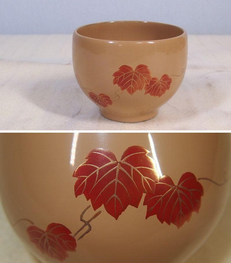 【未使用】輪島塗 塩安製 白漆 絵変わり蒔絵 湯吞 5客 湯吞茶碗 茶器/漆器