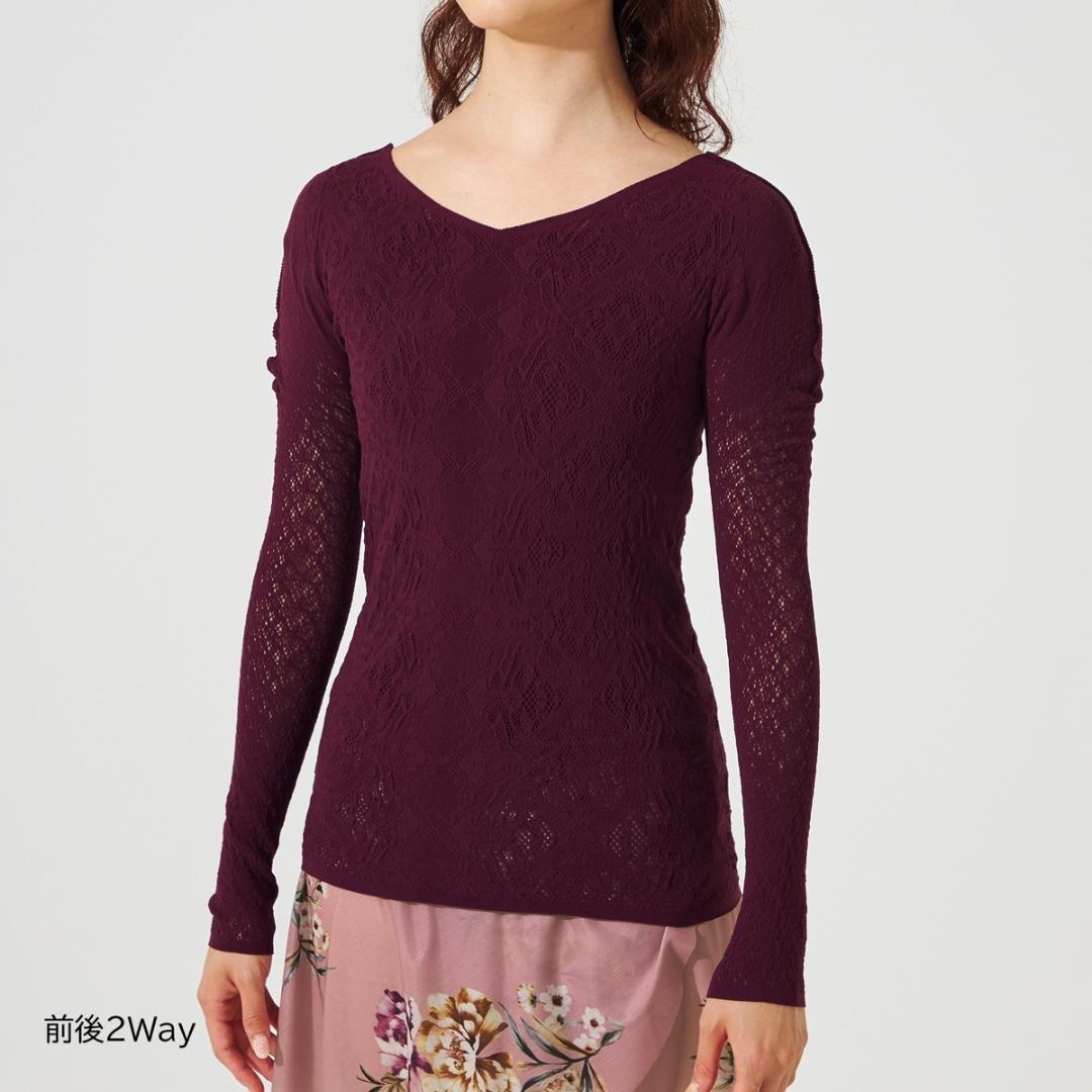 【新品】シアー2wayクルーネックニットトップ ノーソーイングニット M黒